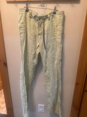 Celery Green Horny Toad Linen Button, zipper, drawstring Pants